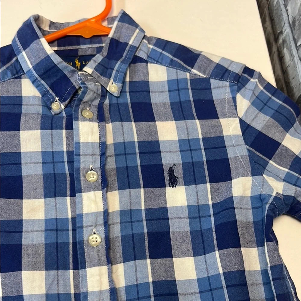 Boys Ralph‎ Lauren Navy and White Plaid Shirt